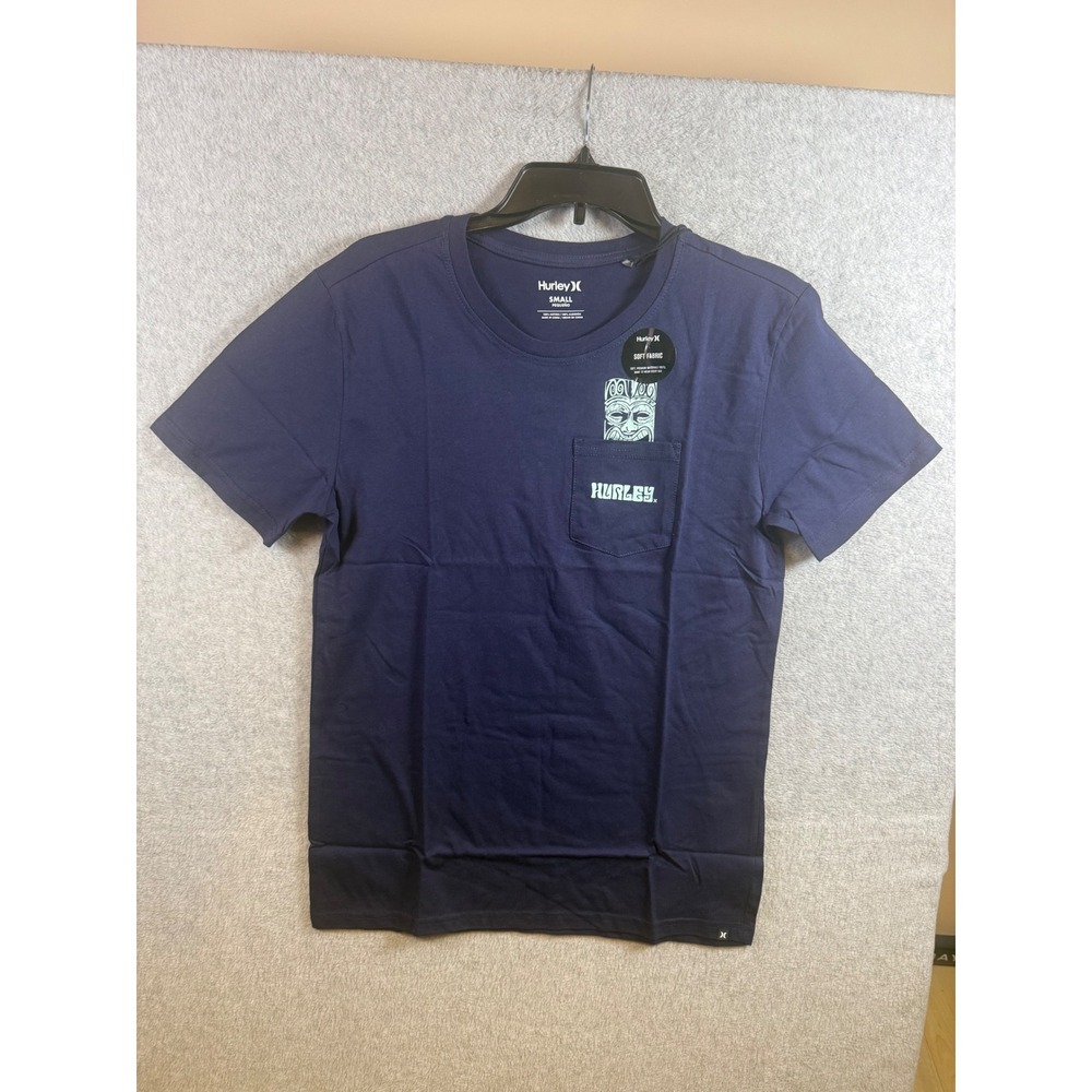Hurley Mens Small Navy Blue Cotton Pocket T-Shirt Tiki Graphic Logo Tee NWT